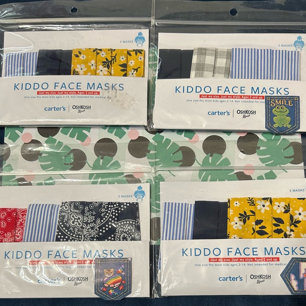 12 New Carter’s Kiddo Face Masks for Kids 2-14 y/o. 4 packs with 3 mask/ packs